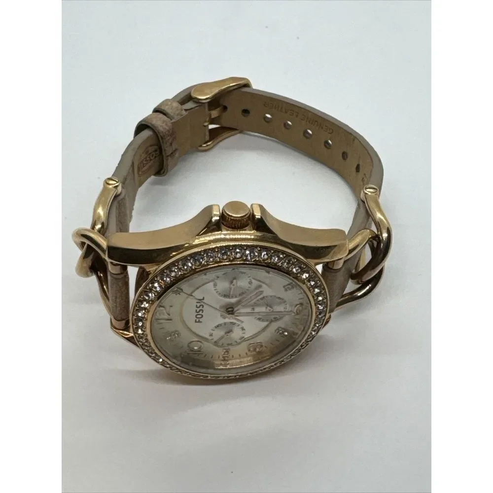 Fossil Riley ES3466 Women's Rose Gold-Tone Sand Leather Analog Dial Watch JNA310